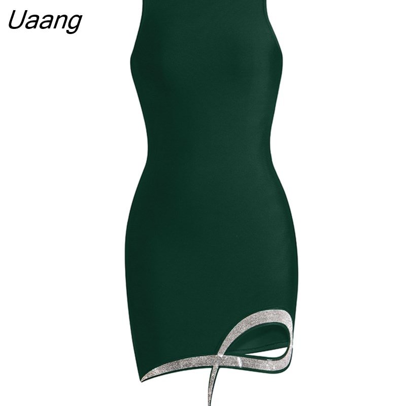 Uaang Arrival Women Sleeveless Sexy Diamond Bodycon Mini Dress Rayon Bandage Celebrate Nightclub Party Outfit Vestido