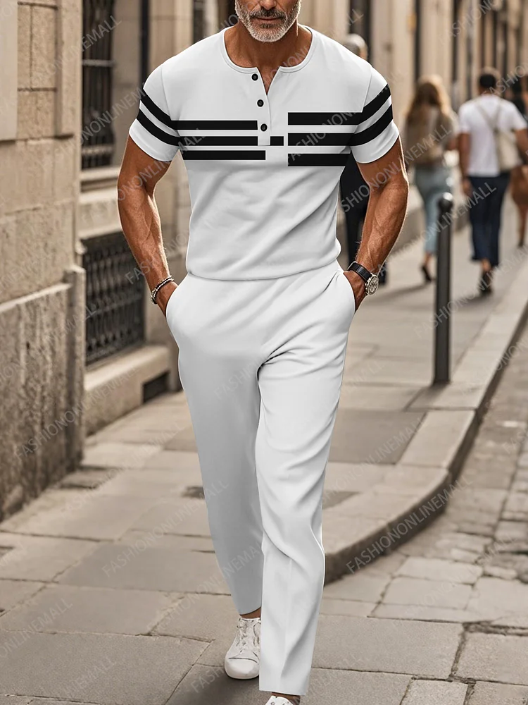 Men's casual striped short sleeved pants set