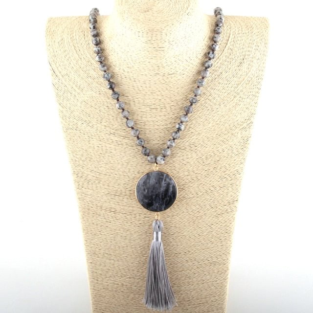 YOY-Fashion Bohemian Long Knotted Matching Stone Links Tassel Necklaces