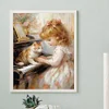Piano chat fille-perceuse ronde peinture diamant-40*50cm