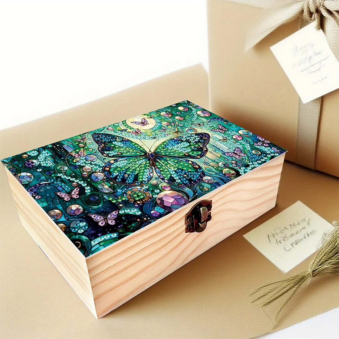 5D DIY Diamond Painting Handmade Wood Storage Box for Home Decor (Butterfly)