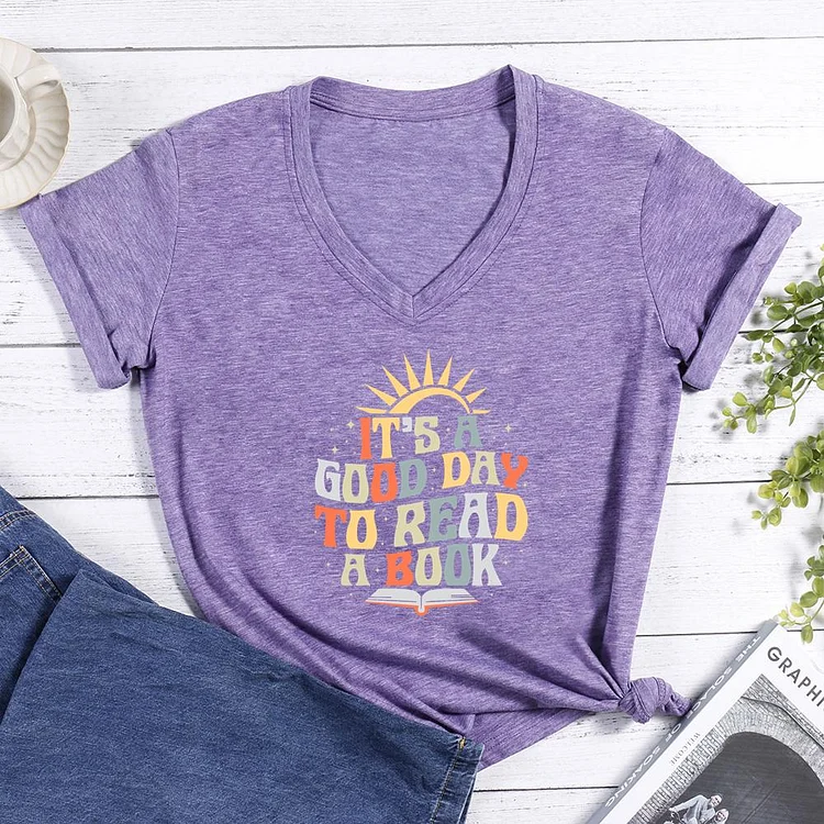 It's A Good Day To Read A Book V-neck T-shirt-0025785