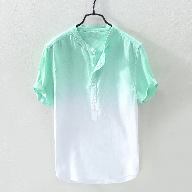 Men's Linen Gradient Short-sleeved Shirt