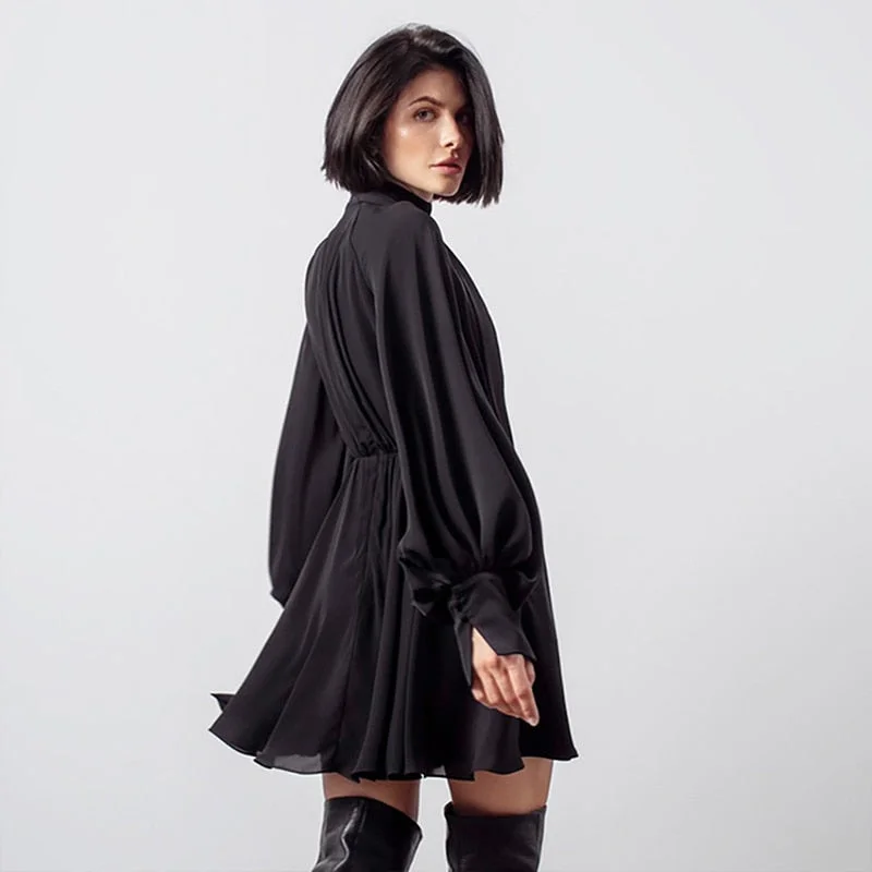 Chiffon High Waist Sexy Dress For Women Elegant Fashion British Style Bow Knot Lace Up Regular A-LINE Office Lady Dresses Spring