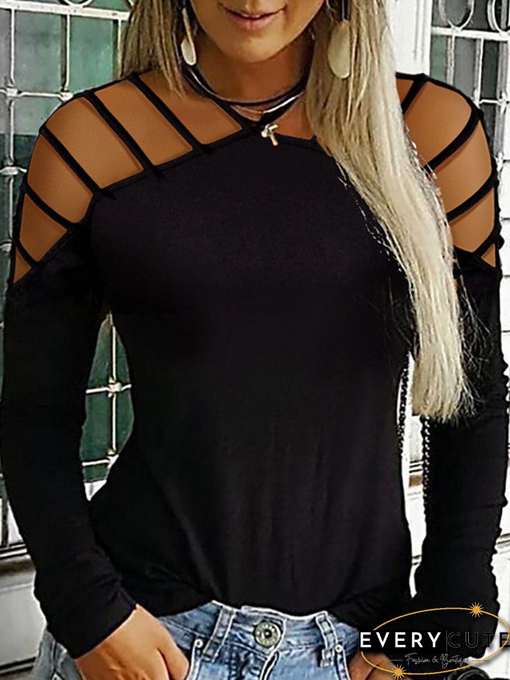Women's Plus Size T-shirt Solid Colored Sexy Long Sleeve Halter Neck Tops Basic Top Black Blue Wine-829