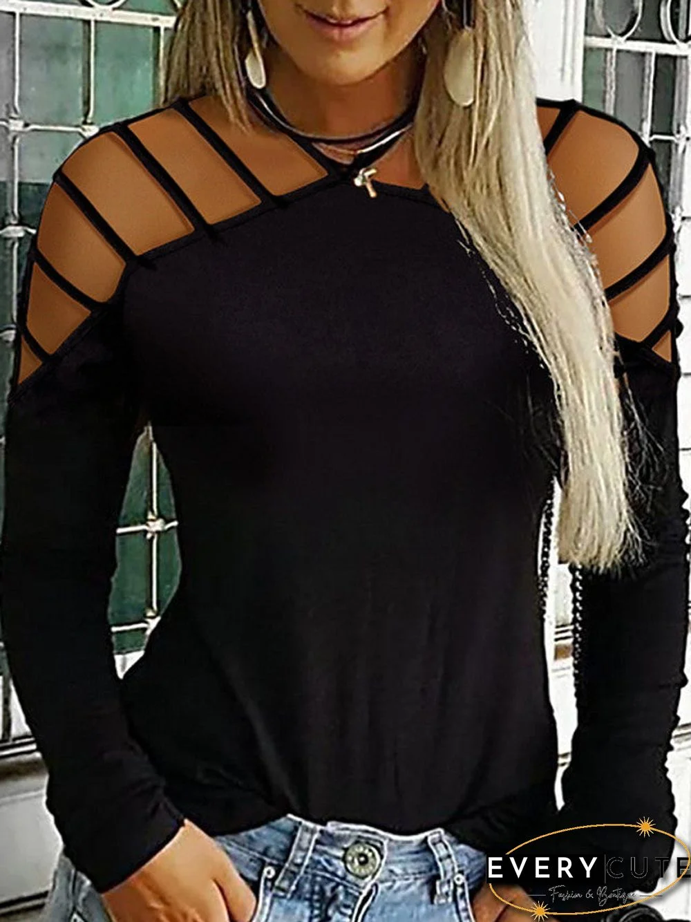 Women's Plus Size T-shirt Solid Colored Sexy Long Sleeve Halter Neck Tops Basic Top Black Blue Wine-829
