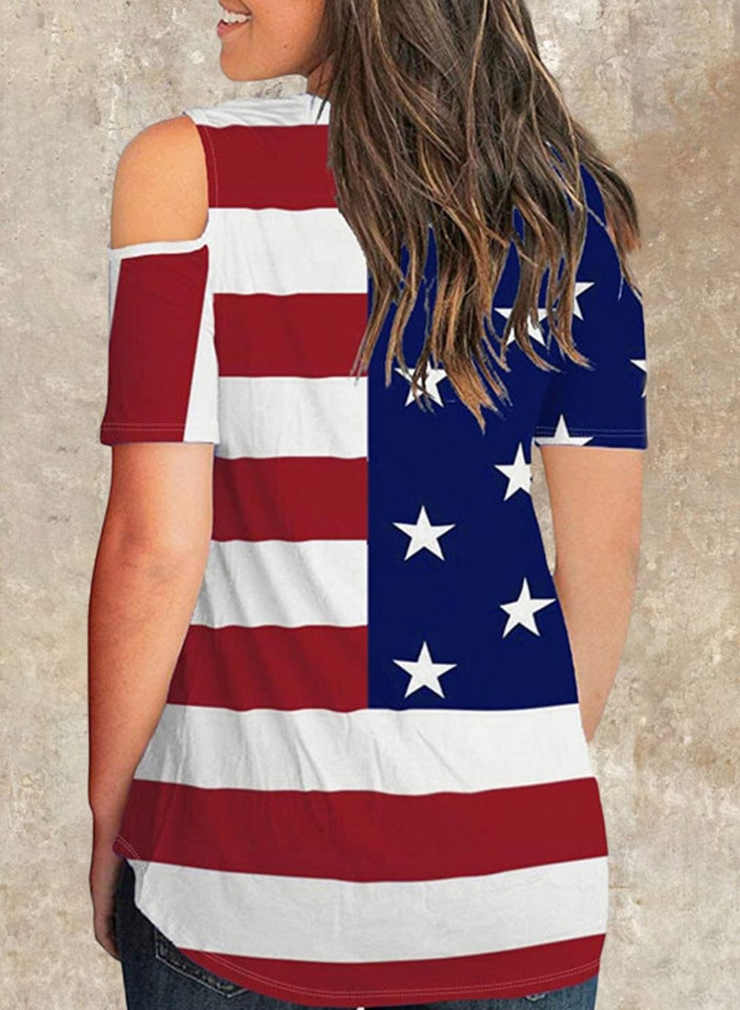 Women's T-shirts American Flag Cold Shoulder Criss Cross T-shirts