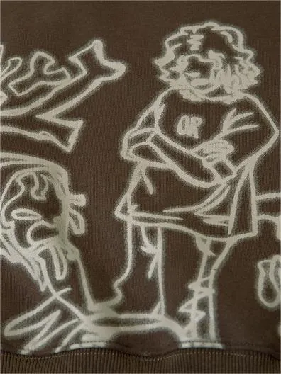 Brownm hoodie with hood and graffiti print