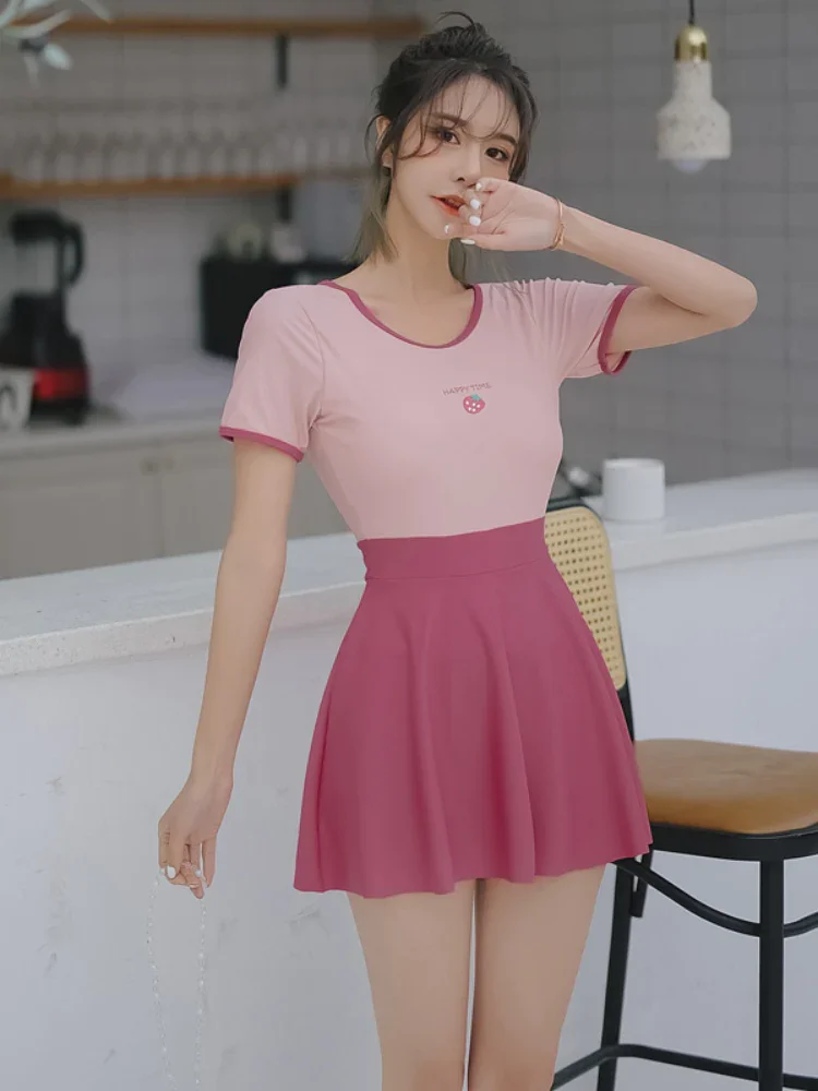 Pink Chi Style Cute Dress Style Swimsuit