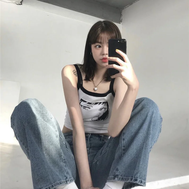Woherb Kawaii Spring Summer College Style Japanese Soft Girl Cute Little Sling Student Korean Loose Y2k Crop Top  Cami Camis Women