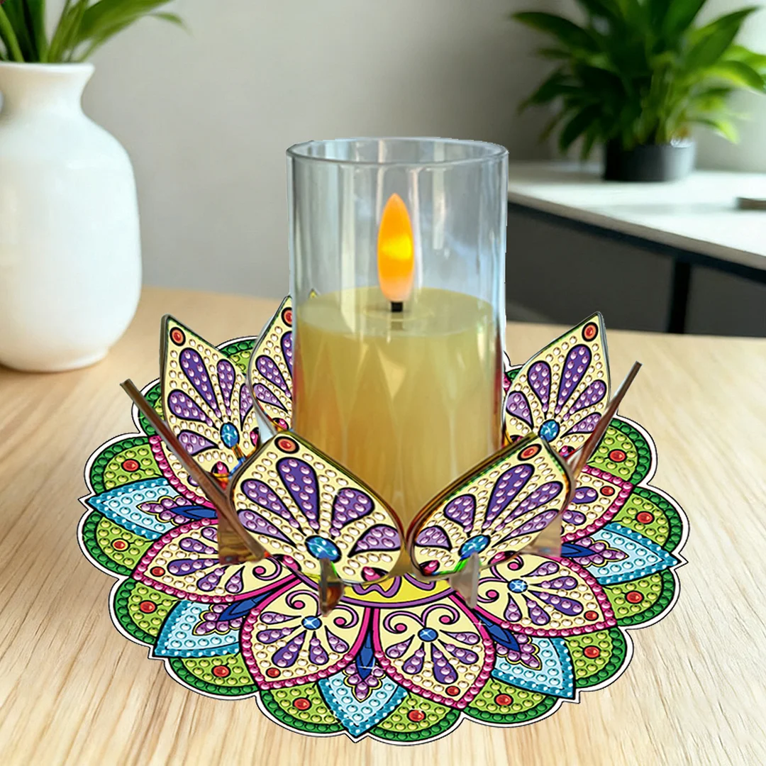 Mandala Lotus-M Acrylic DIY Diamond Painting Candle Holders Without Candles Crystal Painting Tealight Candle Stand Table Centerpiece for Adults Beginners Home Party Decor