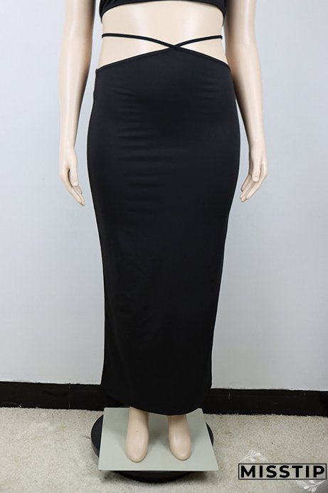 Summer Africa Plus Size Women Strapless Top and Lace Up Skirt Two-piece Set