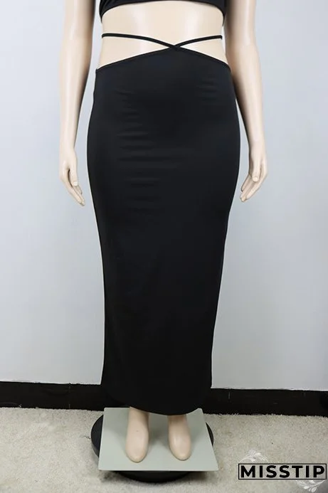 Summer Africa Plus Size Women Strapless Top and Lace Up Skirt Two-piece Set