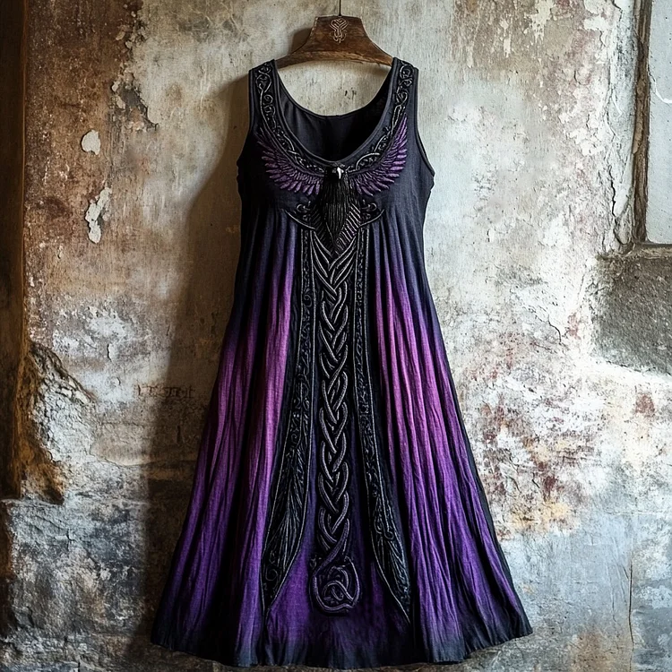 Vintage Viking Raven Celtic Gradient 3d Graphics Linen Tank Dress