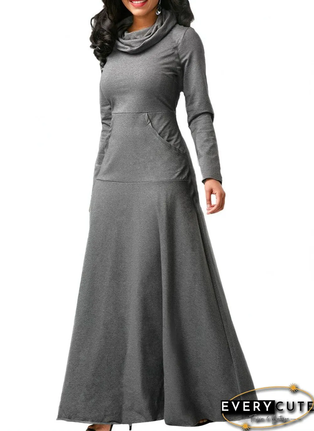 Women Warm Dress With Pocket Casual Solid Vintage Autumn Winter Maxi Dress Robe Bow Neck Long Elegant Dress