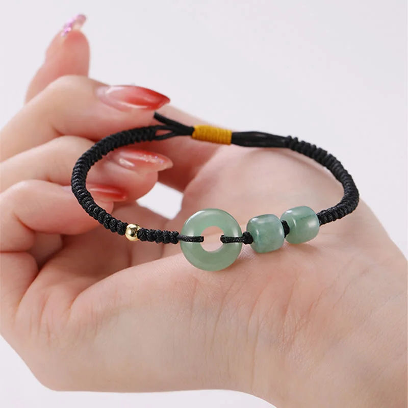 Green Aventurine White Jade 2Pcs Peace Buckle Luck Braided Couple Bracelet