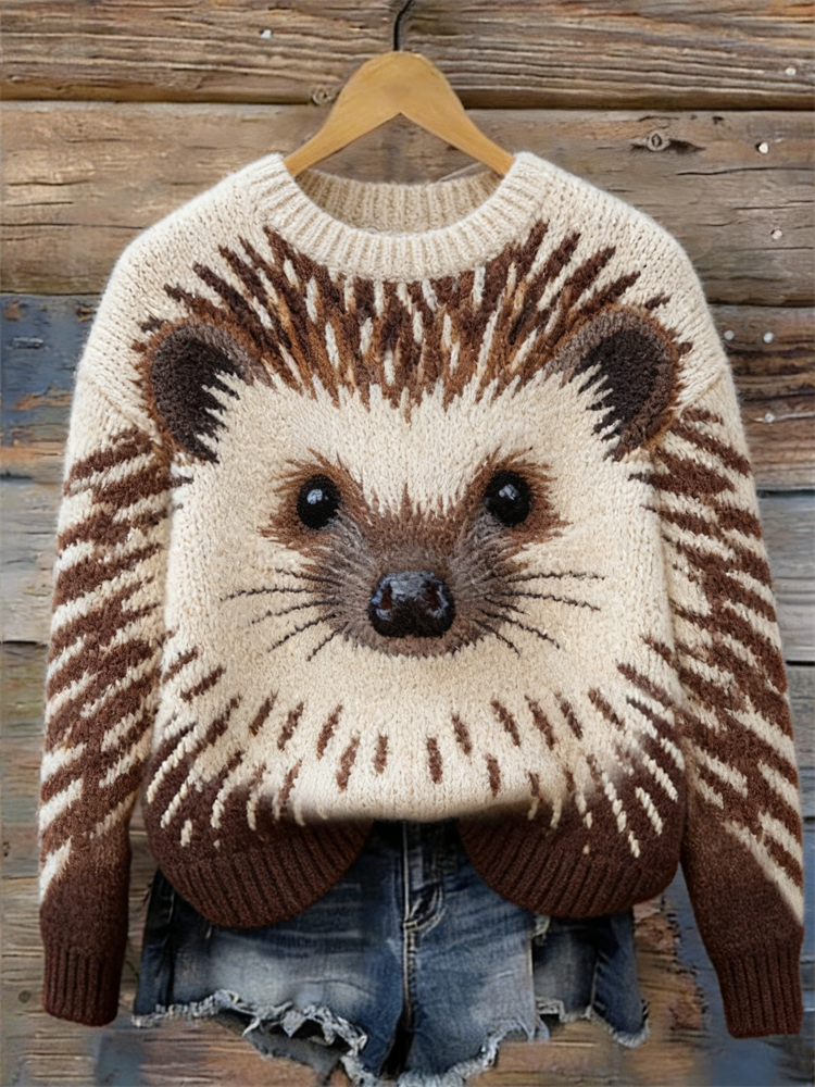 Lovely Forest Hedgehog Inspired Cozy Knit Sweater wearshes
