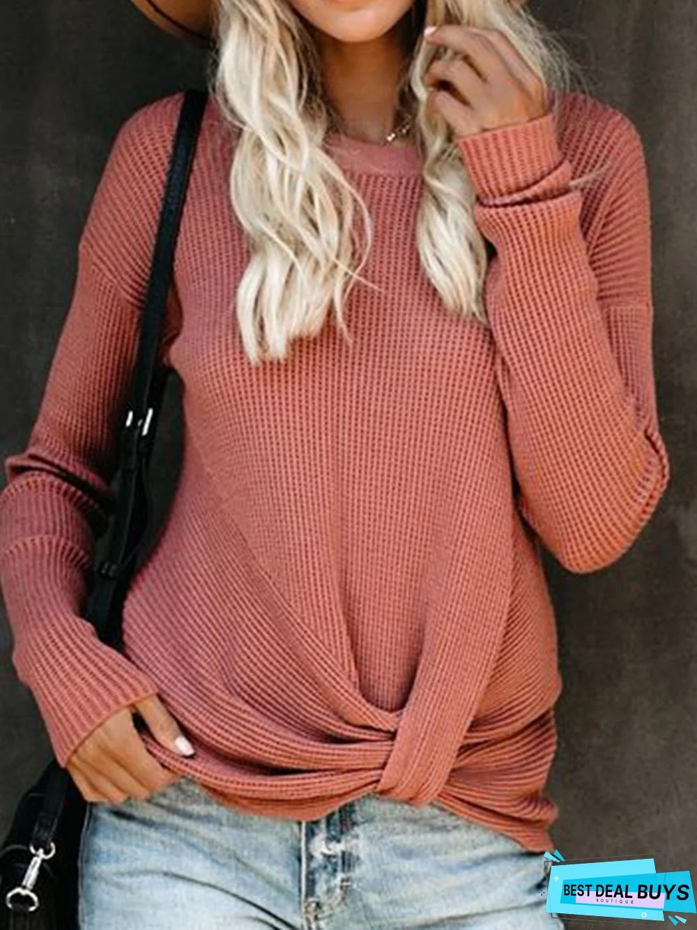 Knot Front Long Sleeves Solid Casual Tops