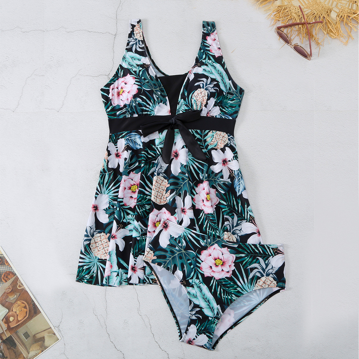 Mature Women's V-neck Printed Split Bikini Swimsuit