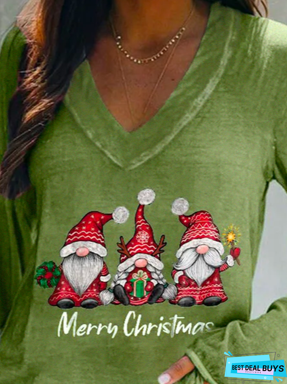 Christmas Casual V Neck Loose Tunic T-Shirt