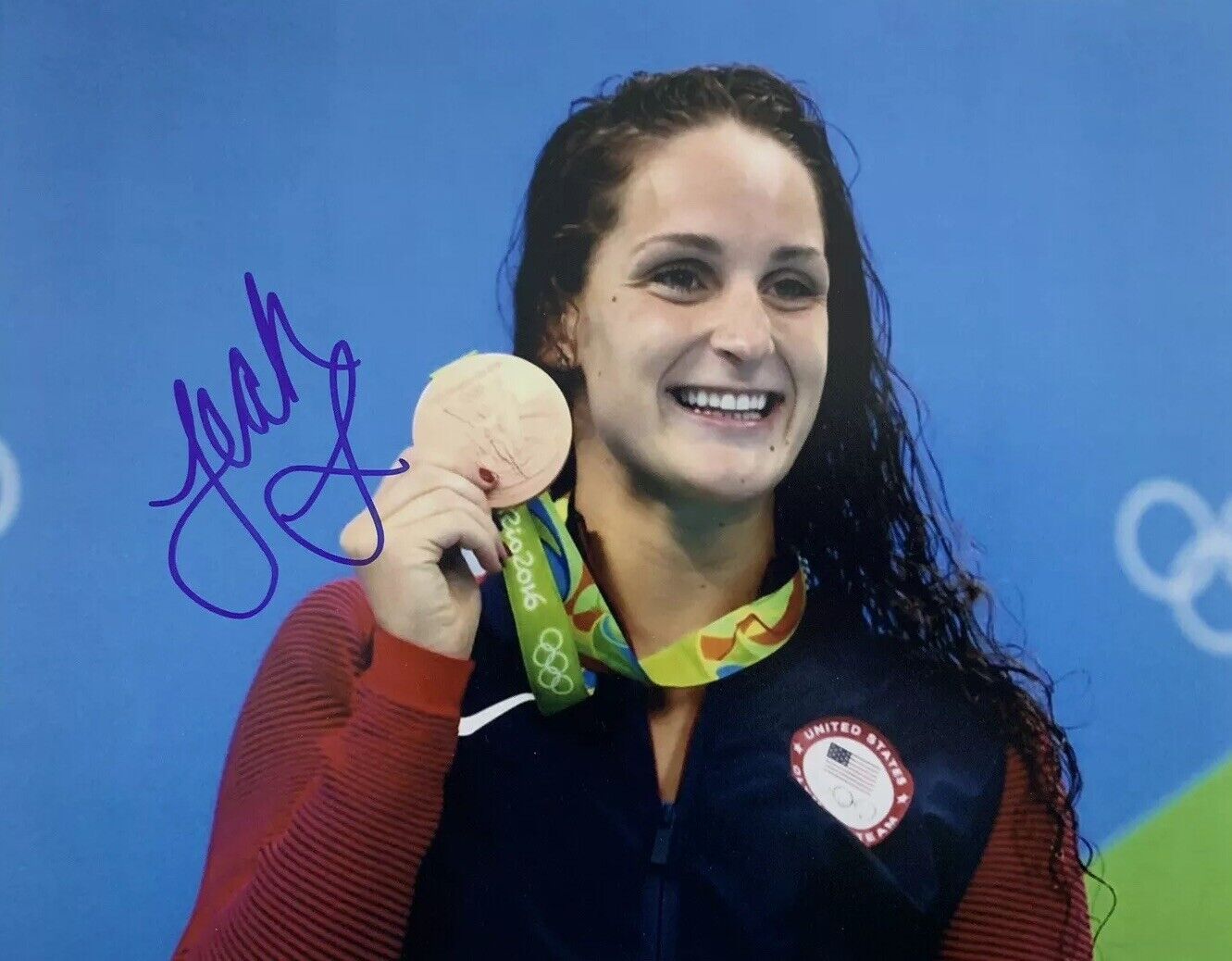 LEAH SMITH HAND SIGNED 8x10 Photo Poster painting SWIMMING 2016 OLYMPICS AUTHENTIC RARE AUTO