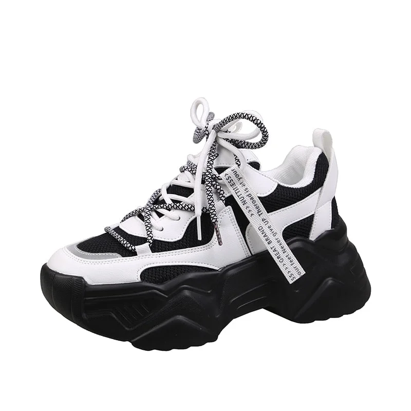 Platform Sneakers Women 2021 New Fashion Height Increasing Chunky Shoes Solid Pink Black Girls Casual Sneakers Trainers
