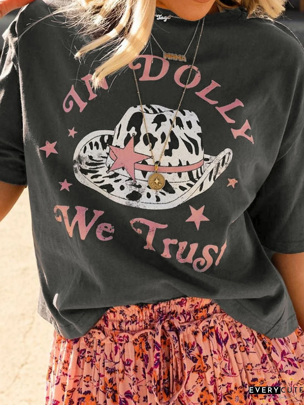Dolly's Gray Western Graphic Tee for Fashionistas