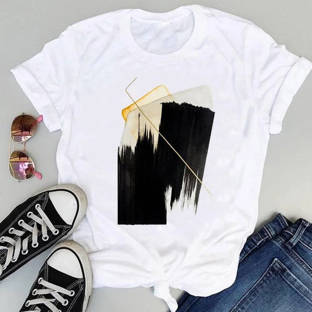 Women Tees Striped Lovely 90s Fashion Short Sleeve Tshirts Cartoon Print Summer Female Regular Clothes Tops Graphic T-Shirt