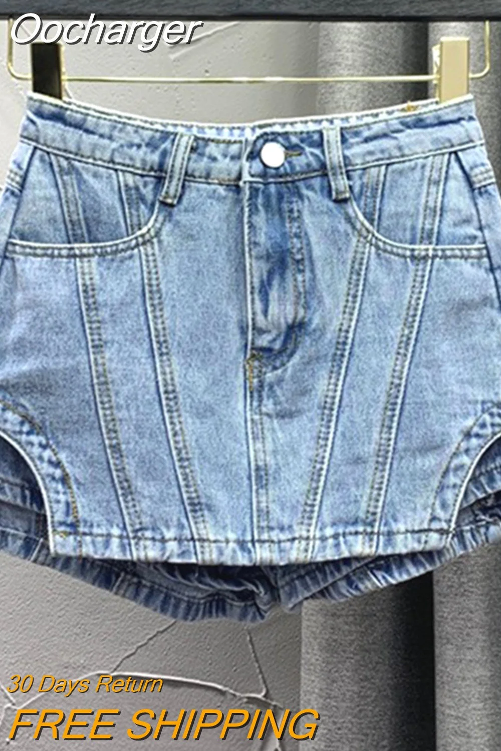 Oocharger Minimalist Denim Shorts For Women High Waist Patchwork Button Summer Irregular Shorts Skirts Female Fashion 2023