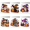(US Only)6PCS DIY Halloween Cat Diamond Art Greeting Cards for Halloween and Holidays