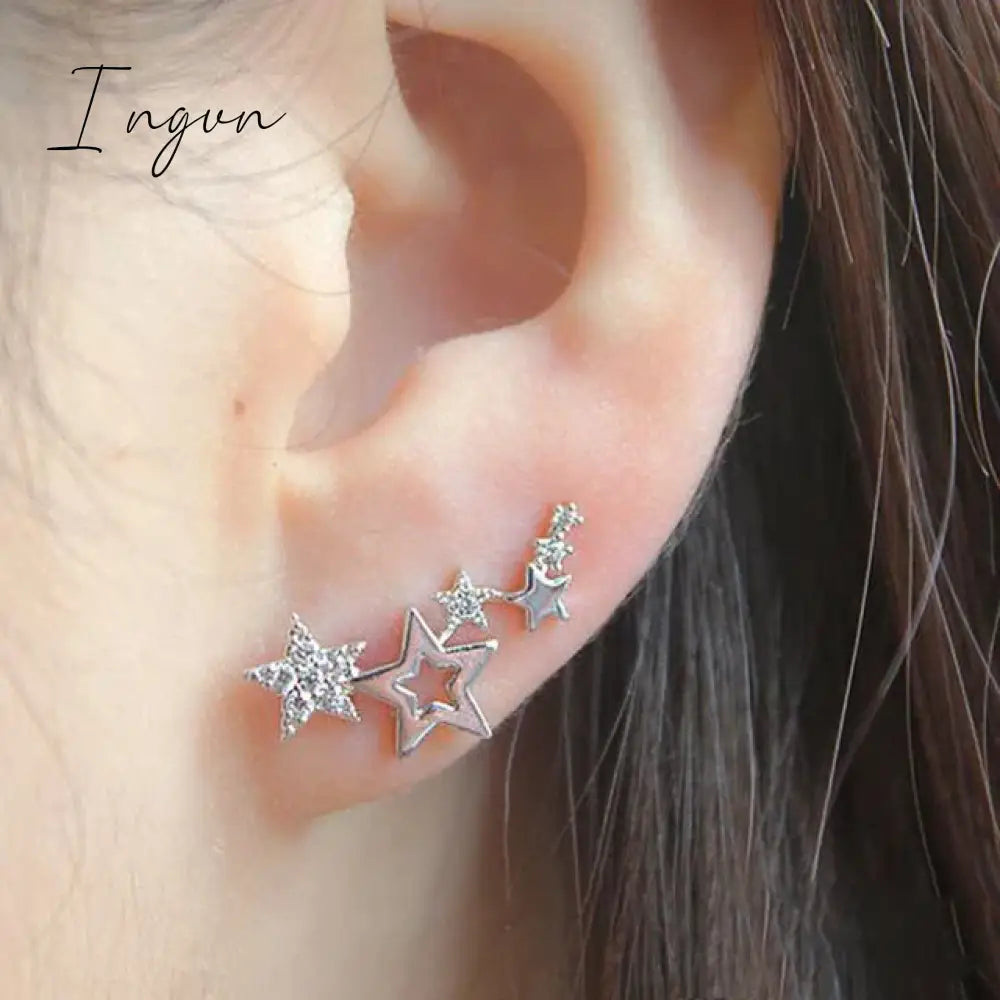 New Imitation Pearl Stud Earrings For Women Geometric Crystal Zircon Stars Earring Girls Birthday