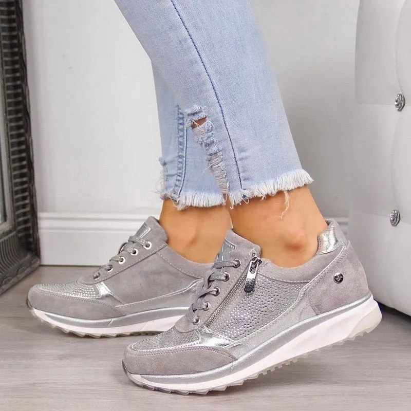 Summer Thick Bottom Sneakers For Women Wedge Sneakers Breathable Light Weight Sequined Shake Vulcanized Shoes Fashion Girls 2021