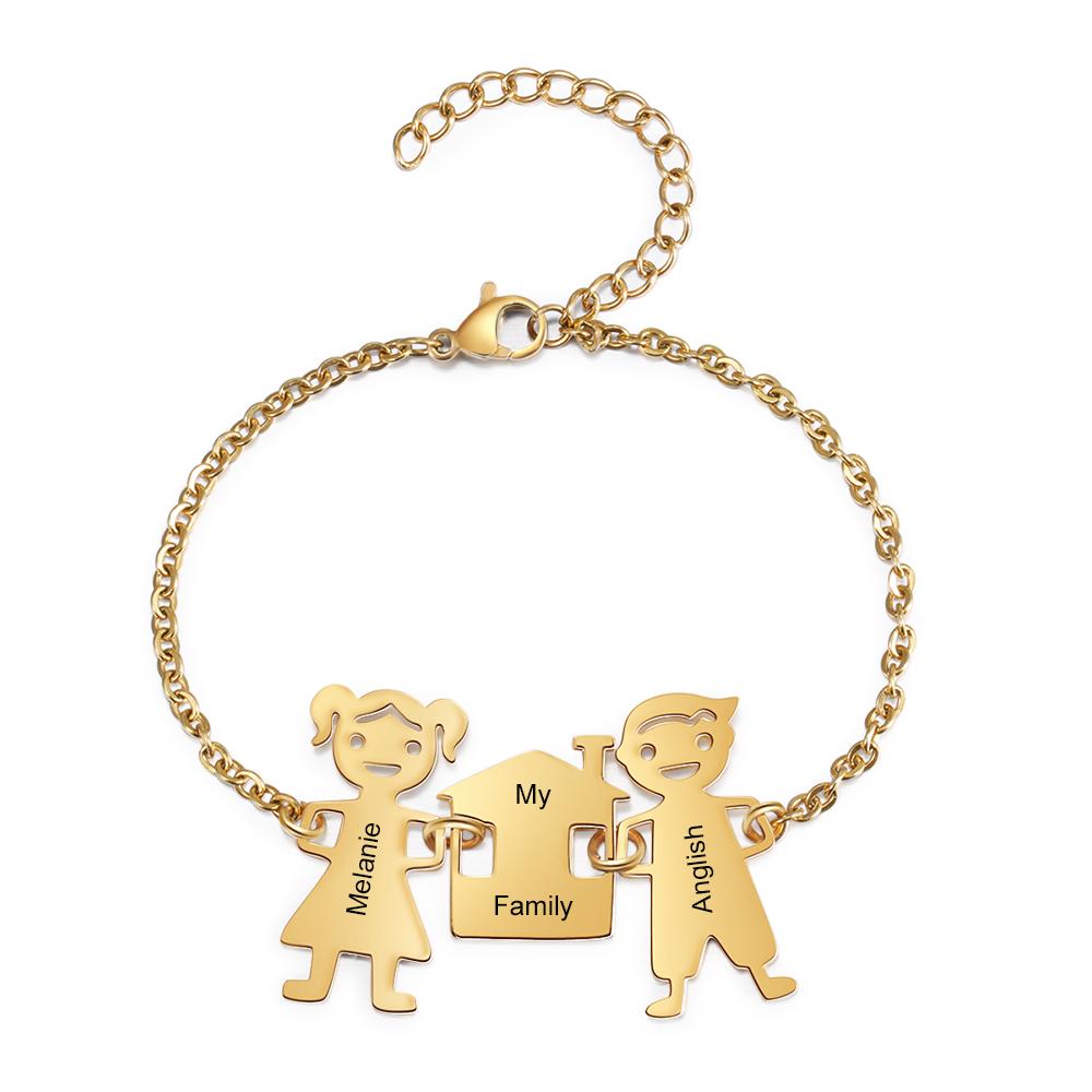 Customized with 2 Children Charms Bracelet Engraved Names Bracelet