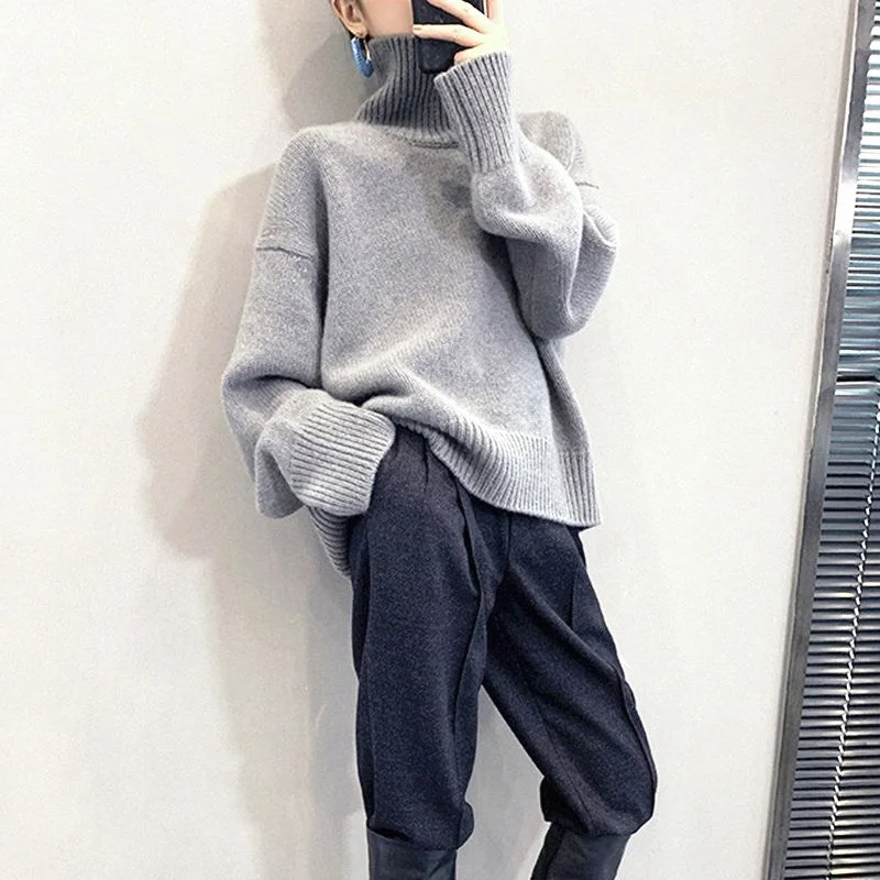 Autumn Winter Women Knitted Turtleneck Cashmere Sweater 2022 Casual Basic Pullover Jumper Batwing Long Sleeve Loose Tops