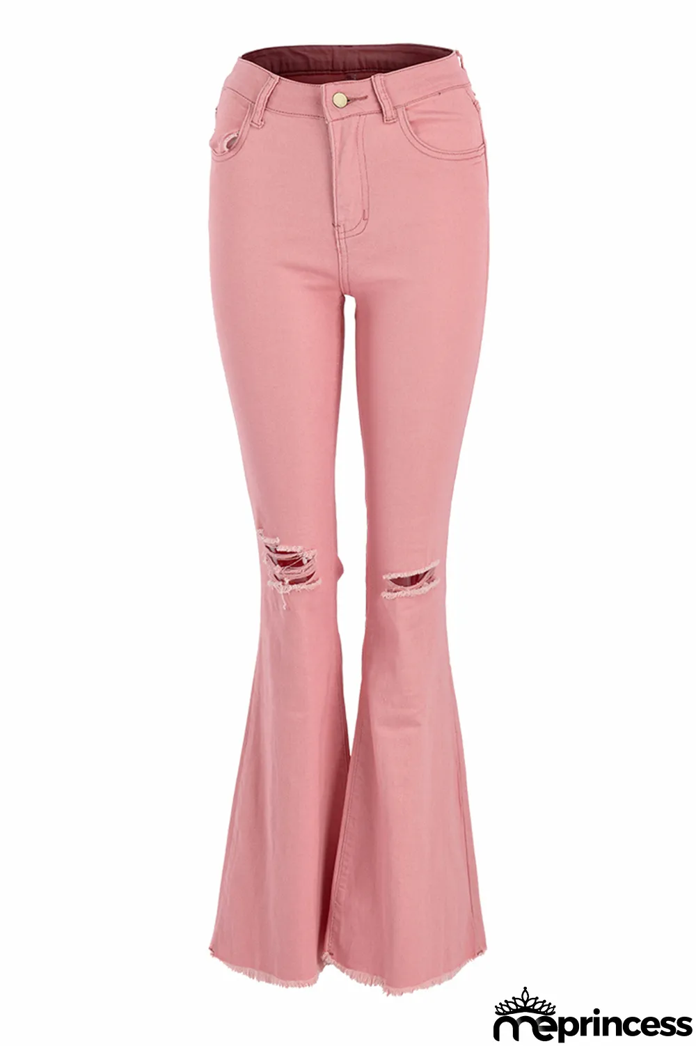 Pink Fashion Casual Denim Flared Pants