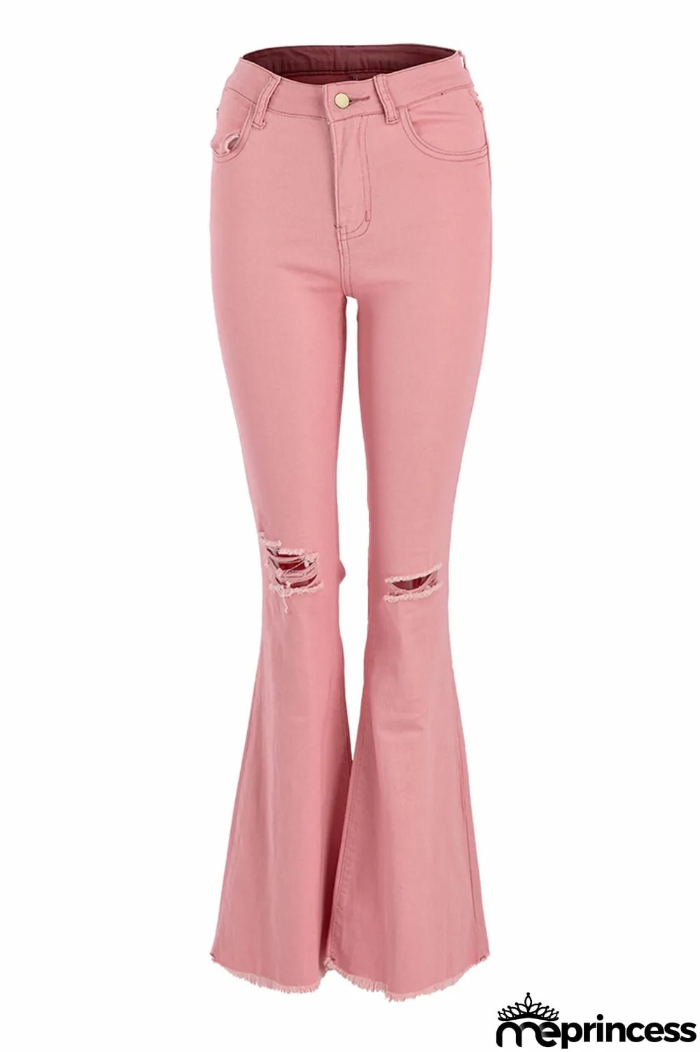 Pink Fashion Casual Denim Flared Pants