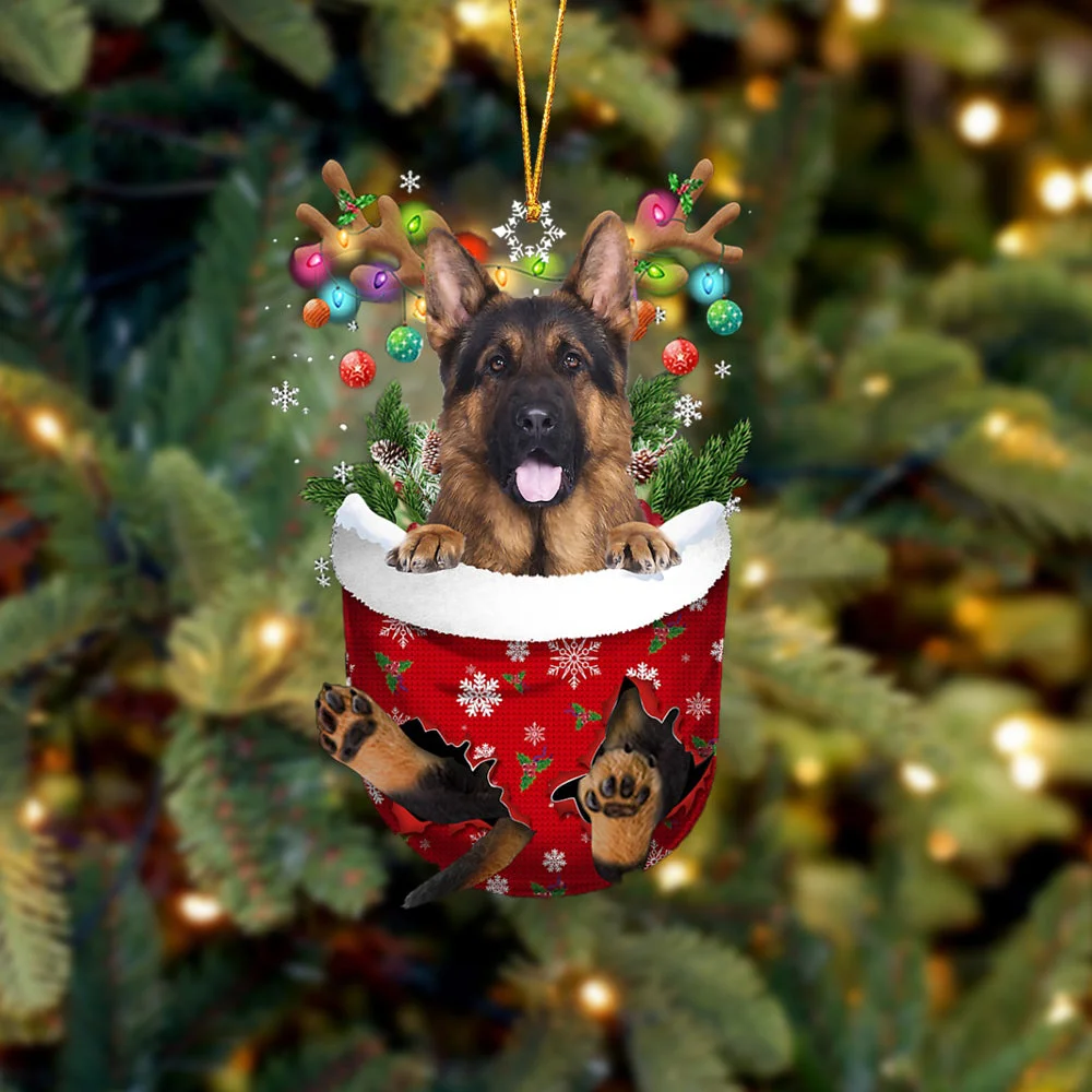 Long Haired German Shepherd In Snow Pocket Christmas Ornament