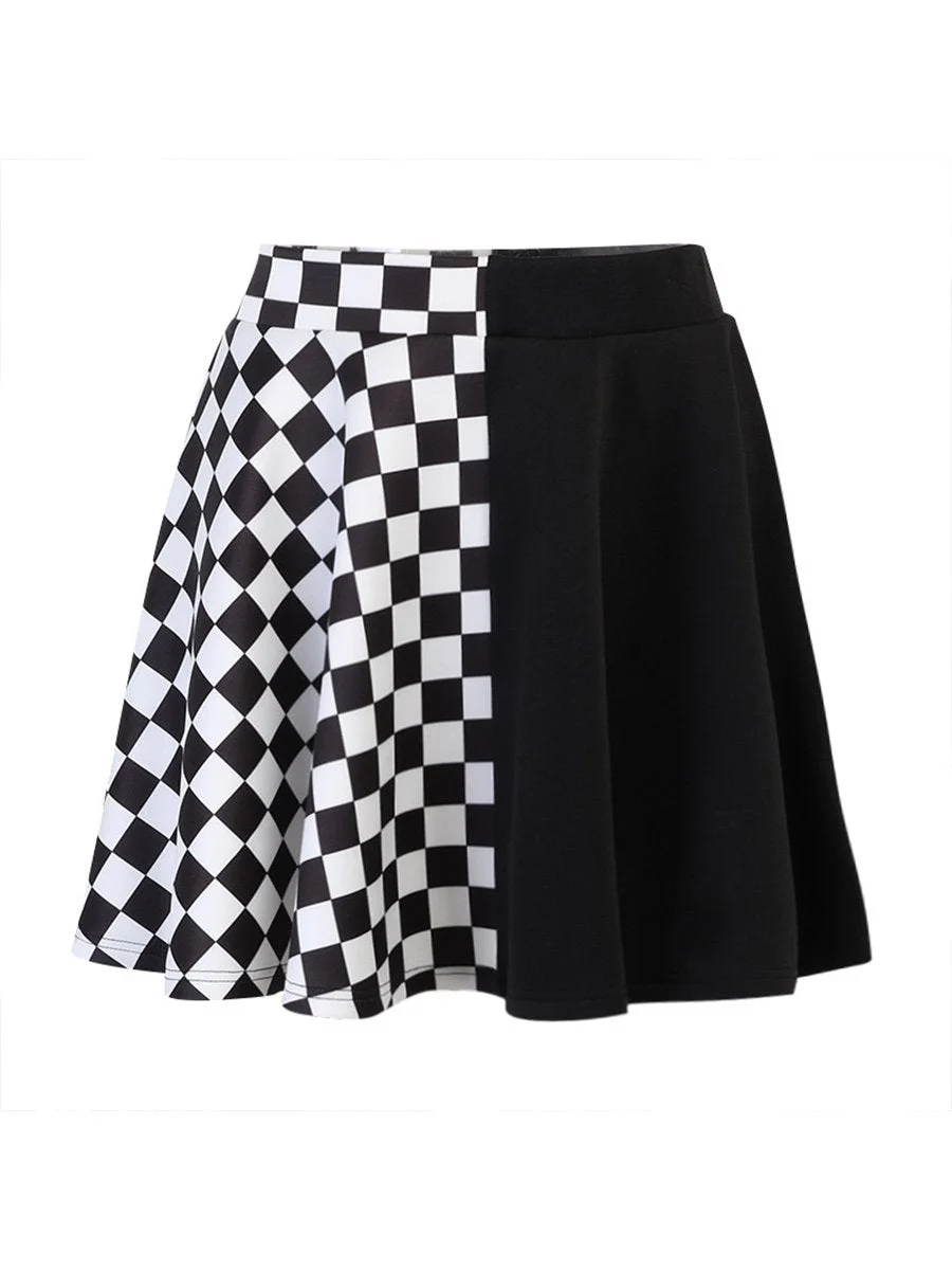 Black Skirt For Girls Plaid Stitching Gothic High Waist Dress