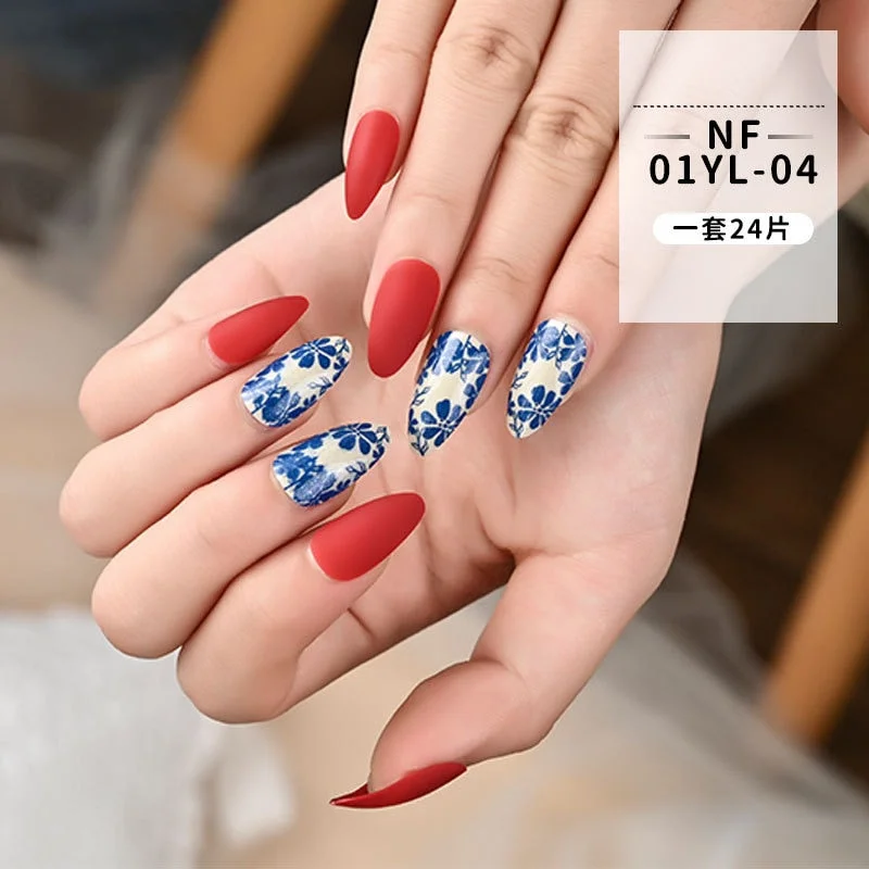 Fashion 24pc/set French Styel Press On False Nail Tips 10 Sizes Fake Nails Full Cover Nail Tips With Nail Adhesive Tab Sticker-Nail Inspo