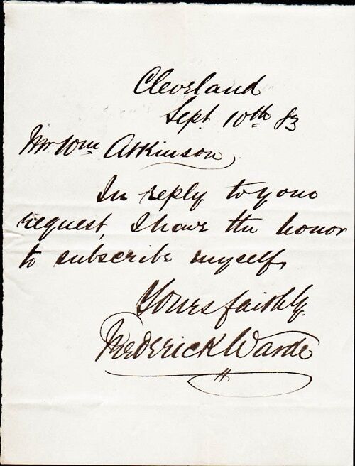 Shakespearean Actor FREDERICK WARDE Autograph Note Signed - 1883