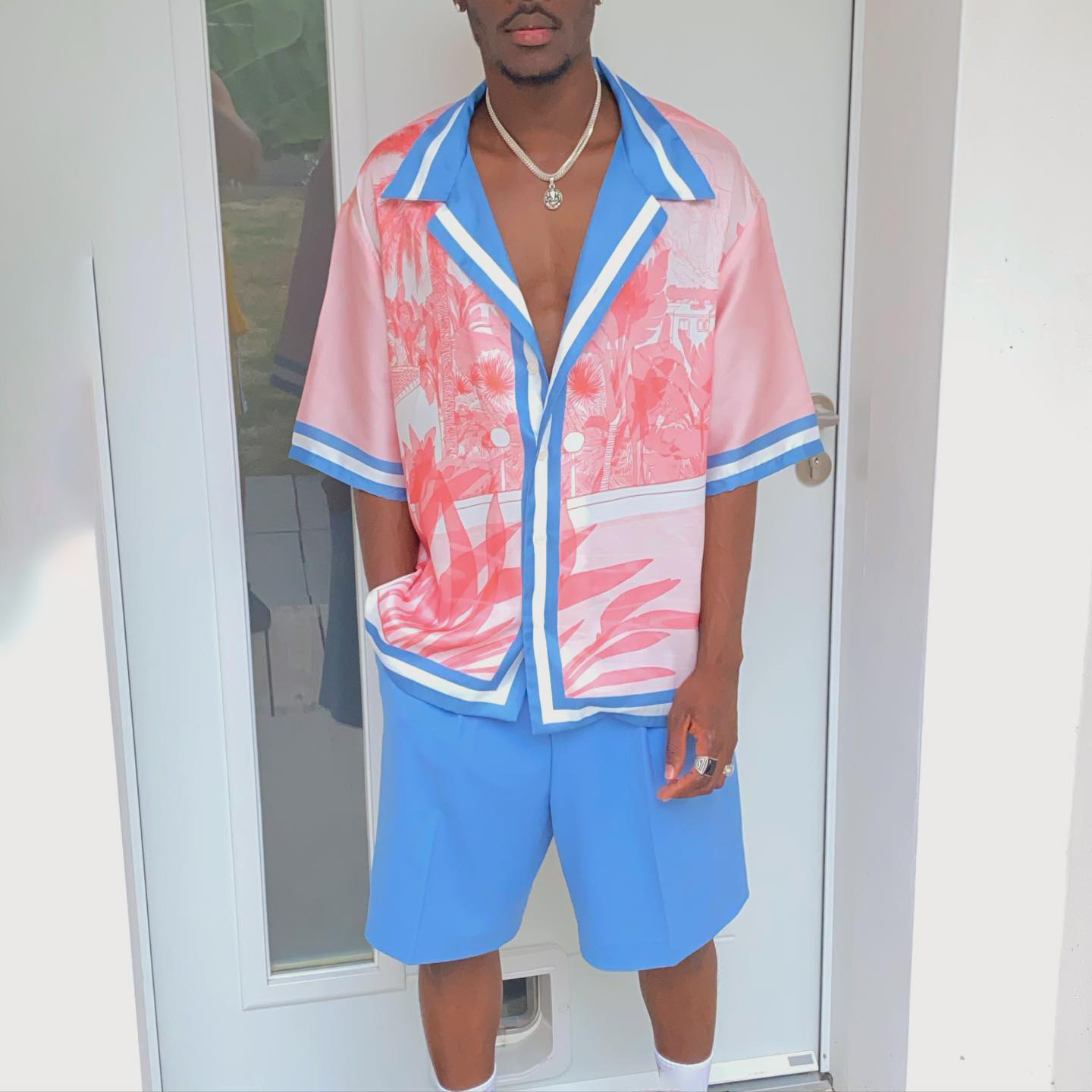 Loveciss®/ Noble Luxury Border Print In Salmon Shorts Shirt And Shorts Co-Ord
