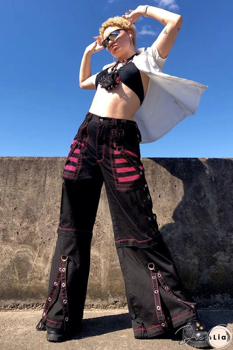 Dark Retro Gothic Women's Pants Contrast Color Striped Mesh Splicing Woven Pants Fashion Streetwear Workwear Wide Leg Pants