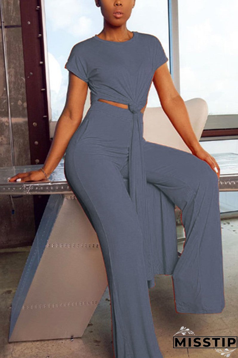 Fashion Casual Short Sleeve O Neck Regular Sleeve X Long Solid Two Pieces