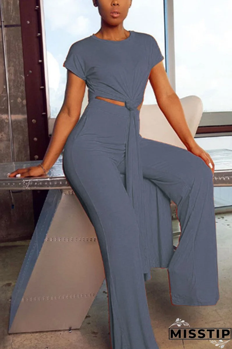 Fashion Casual Short Sleeve O Neck Regular Sleeve X Long Solid Two Pieces