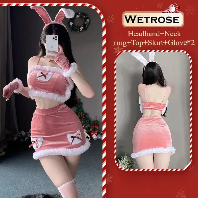 [Wetrose] In Stock Christmas Bunny Santa Red Velvet Top Skirt Set with Ear Headband Party Outfit Cosplay Costume Xmas