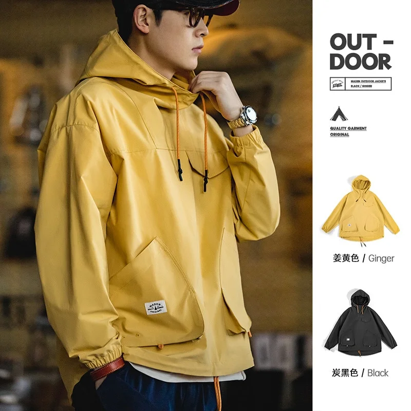 Aonga Autumn Outfits  Mountain Outdoor Multi-pocket Hooded Men's Jackets Spring Oversize Windbreak Parka Ginger Climbing Outerwear Track Jacket