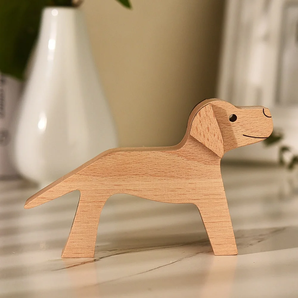 Puppy Family Wood Dog Carving Ornaments Decoration Home Decor Figurine Desktop Table Ornament Sculptures For Dog Pet Lover Gifts