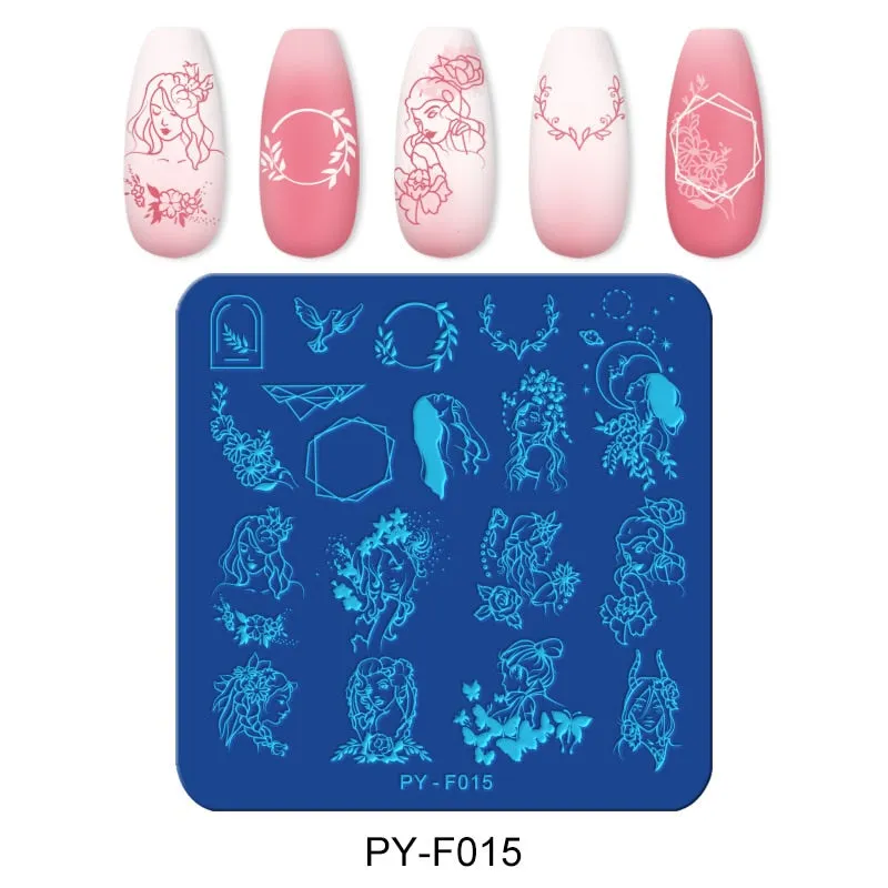 PICT You Square Nail Stamping People Plates Stencil Stainless Steel Tools Nail Art Stamp Template Design Tools PY-F015-Nail Inspo