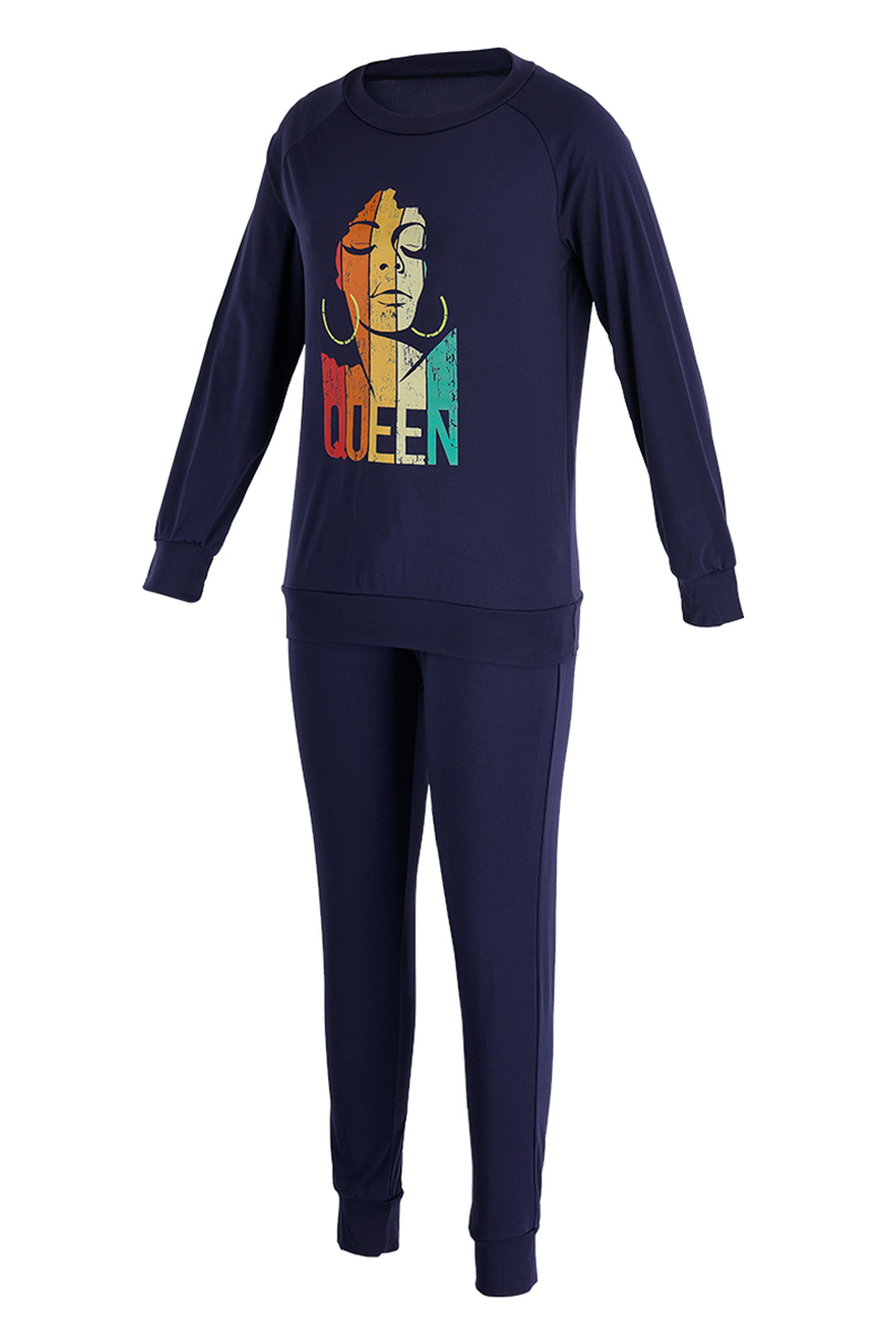 Rose Red Fashion Casual Print Patchwork O Neck Long Sleeve Two Pieces