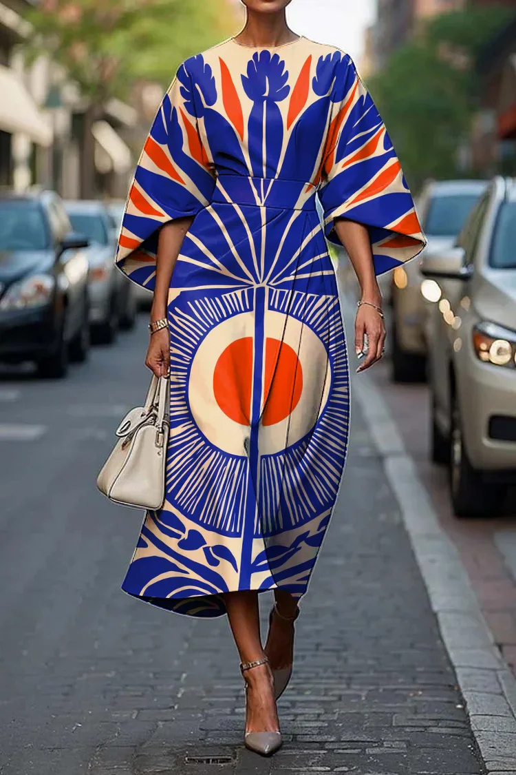 Women's Elegant Art Print Midi Dress